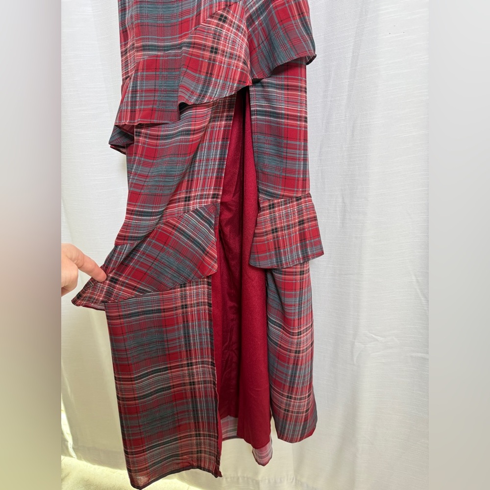 VICI  Reygan Ruffle Plaid Maxi Dress Red Plaid Ruffle Maxi Dress w/ Slit Size M - Picture 13 of 17
